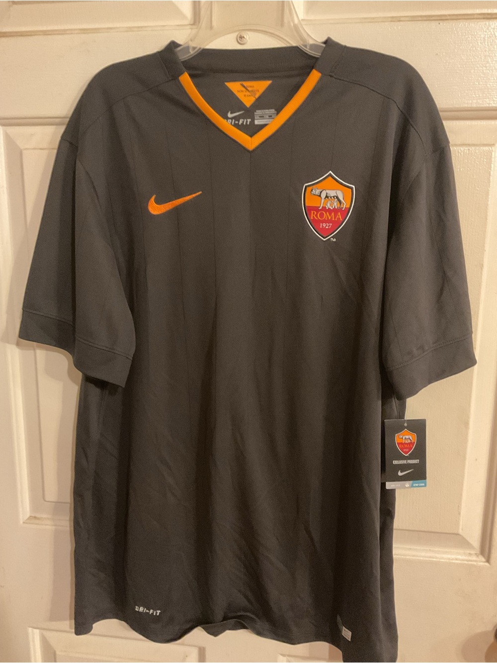 NWT-Nike AS Roma 2X Men's Gray Training Shirt with Orange Accents 2014